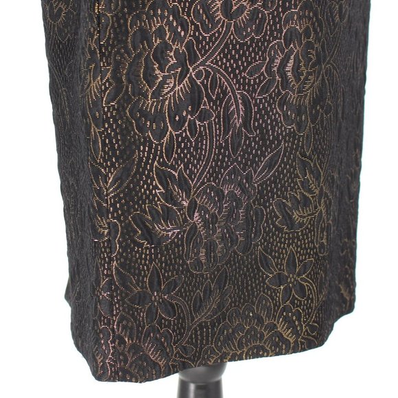 Milly Black Gold Metallic Floral Print Velvet Trim Pencil Mini Skirt 4 Small - Picture 3 of 8